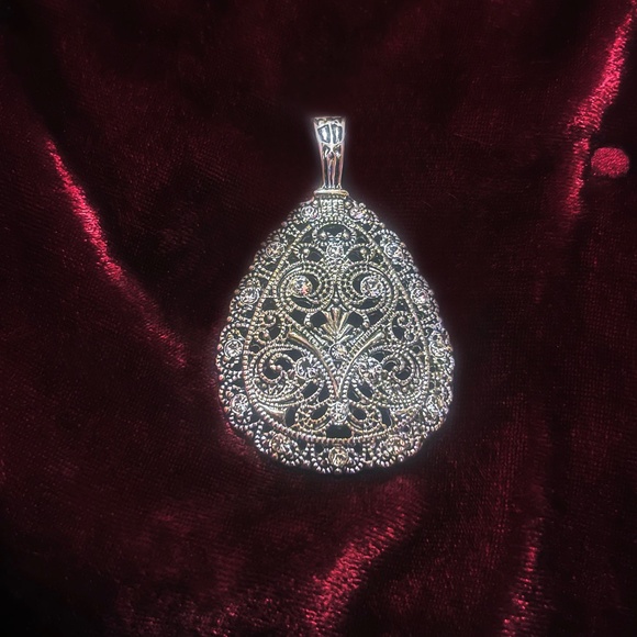 Large Sliver Tone Pendant with Crystals - Picture 1 of 6